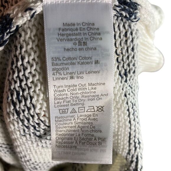 J Crew Sweater WMNS XS White Linen Blend Relaxed Beach Striped Gold Buttons - Picture 10 of 13